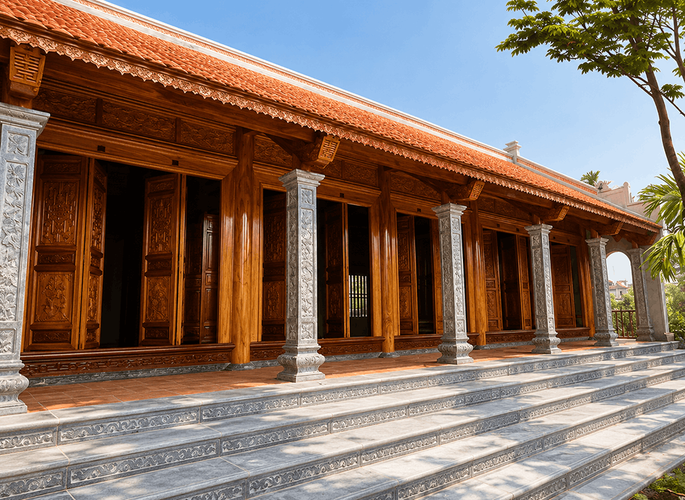 Dự án nhà gỗ xoan 5 gian hiên thông - cửa gỗ lim tại Sóc Sơn – Hà Nội